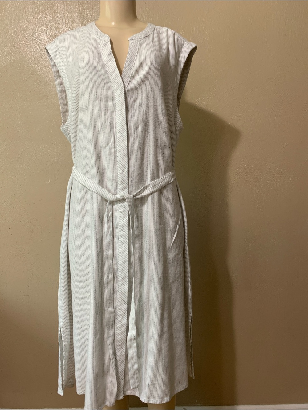 Tahari XL Black White Sleeveless Belted Midi Shirt Dress NWT